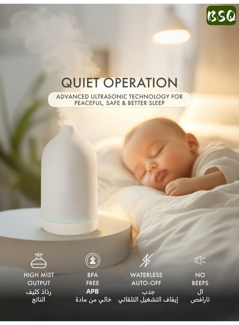 BSQ Large-capacity ceramic essential oil diffuser | Ultrasonic air humidifier | Aromatherapy essential oil diffuser | Rechargeable aromatherapy diffuser | With 7-color LED light | Automatic power-off function | 4 timer modes | Quiet operation | Suitable for home, office and yoga, helping you relax. - Image 4